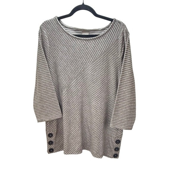 Chico's Tops - Chicos Size‎ 3 Women XL Gray Taupe Striped Textured Knit Tunic Top Button Accent